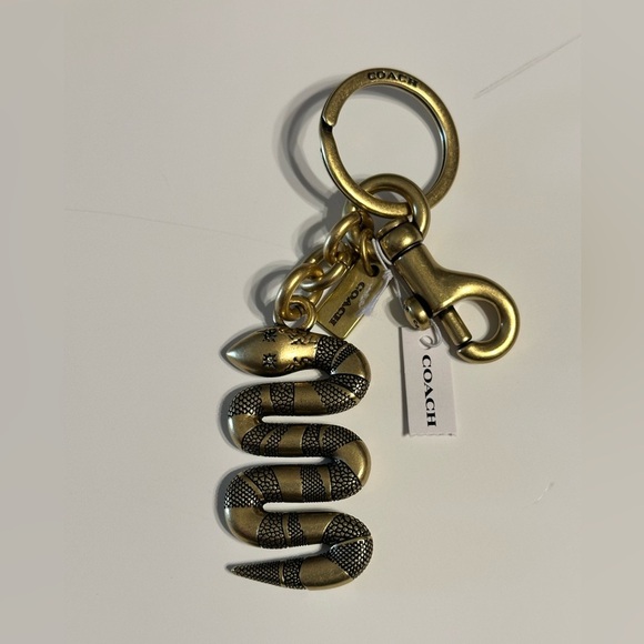 NWT COACH Brass Snake Bag Charm or Key Ring CZ212 Rhinestone Eyes - Picture 1 of 9